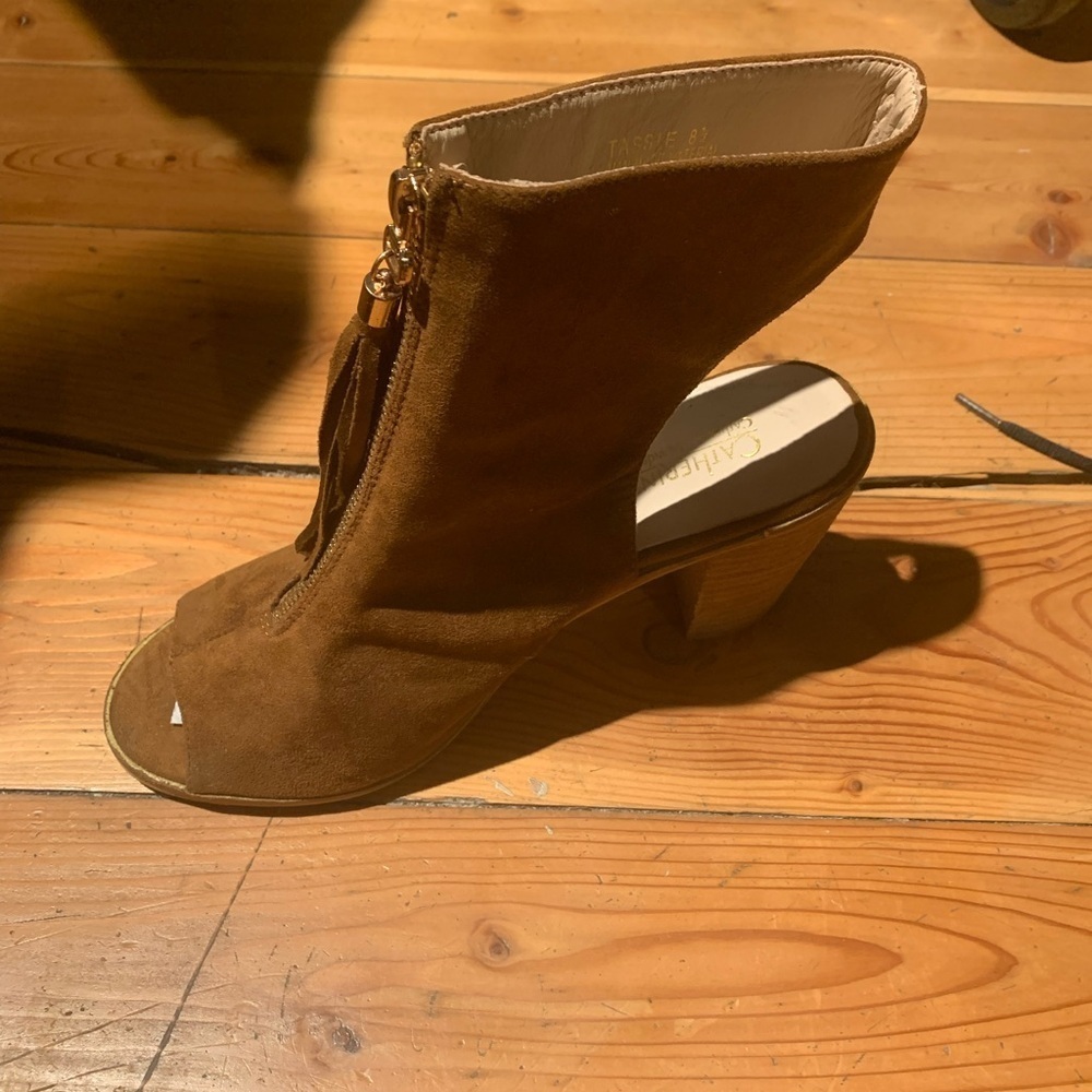 Brown Suede Peep-Toe Ankle Boots